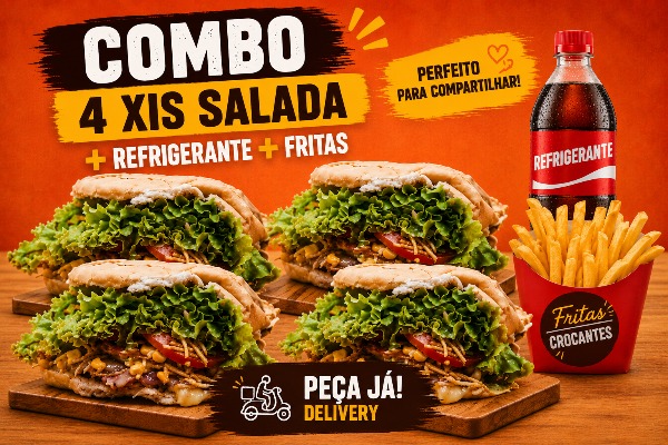 Combo 4 Xis Salada + Refrigerante + Fritas
